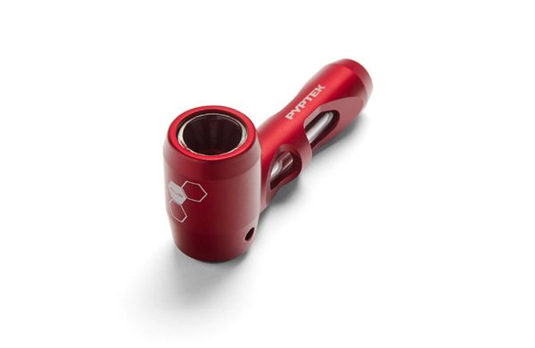 A PYPTEK all glass weed smoking pipe available in six anodized colors.
